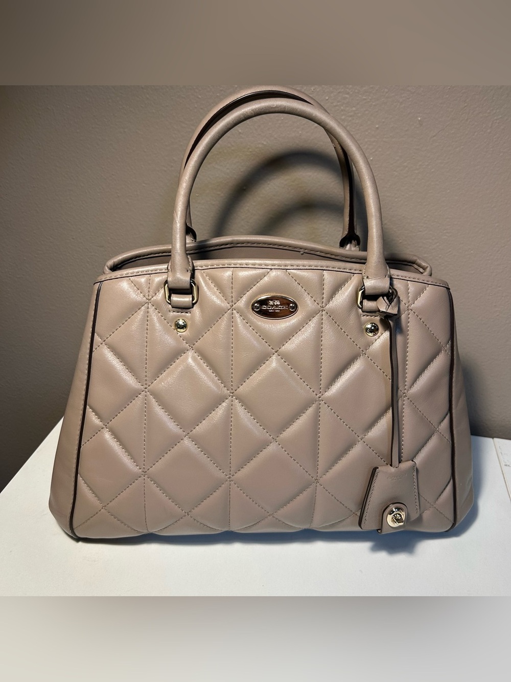 Coach Quilted Leather Small Margot Carryall Satchel Handbag Stone F36679